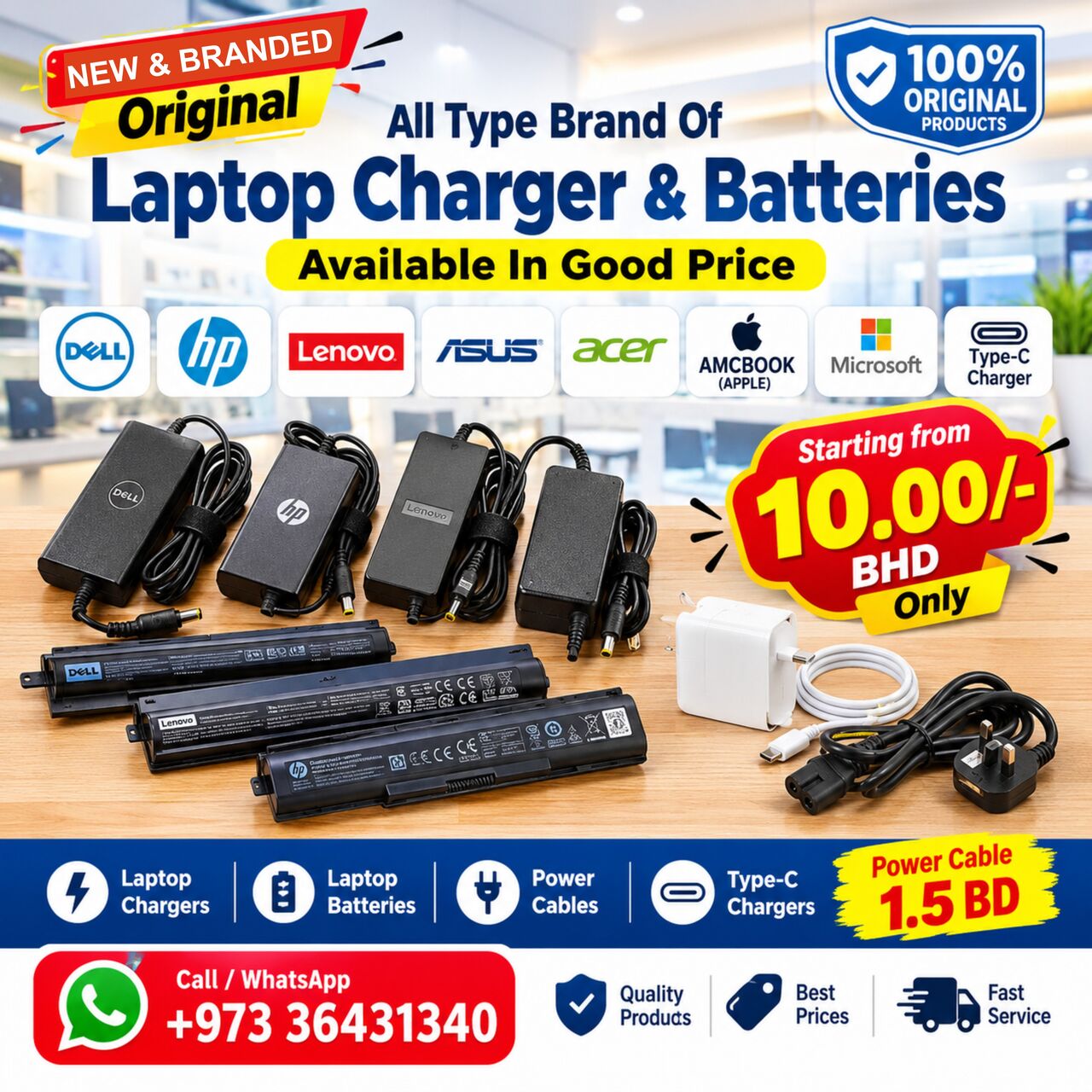 Manama, Computers, BHD 10,  Big Sale New Original - All Type Brand Of Laptop Charger & Batteries Available 36431340
