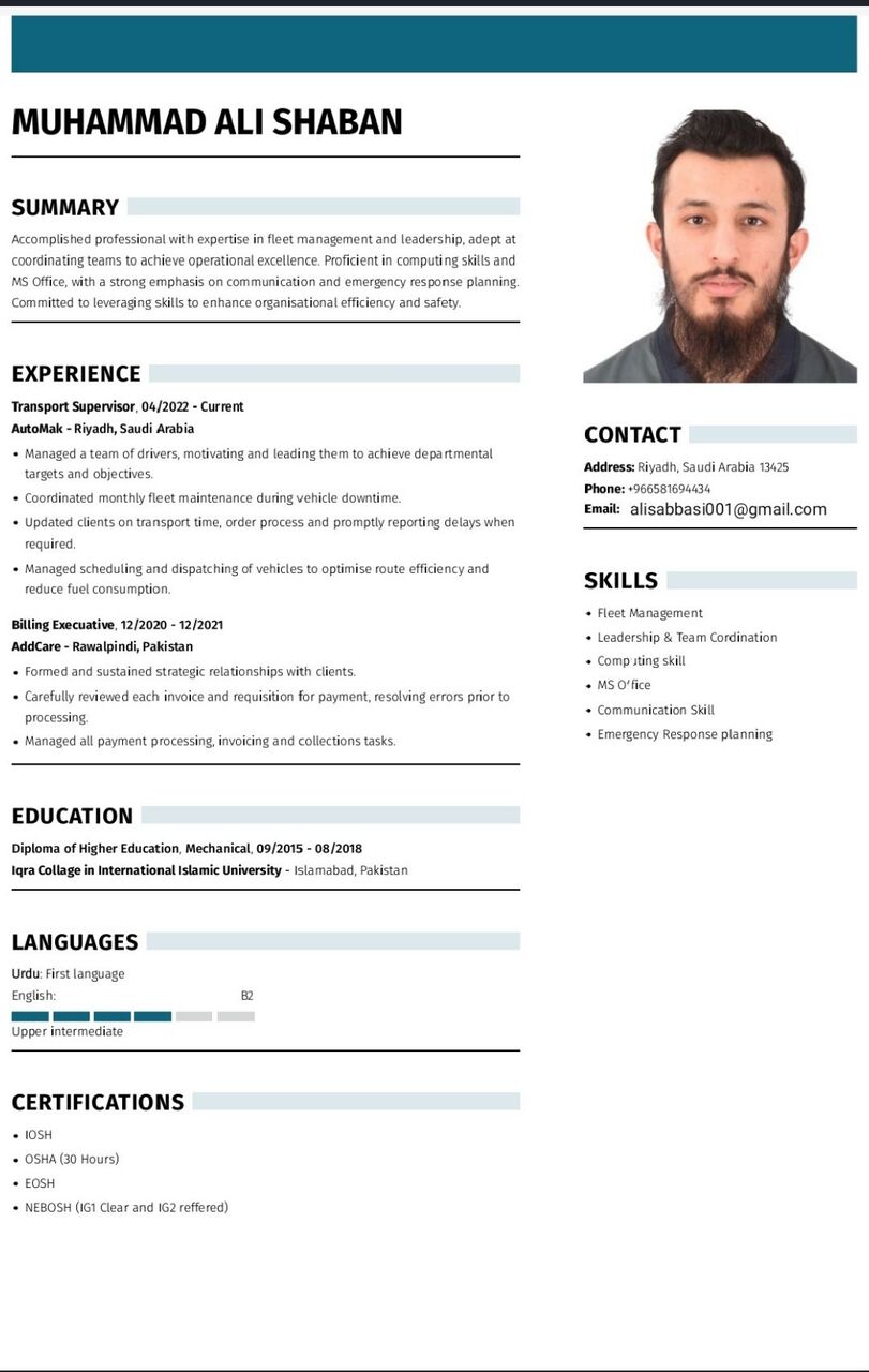 Riyadh, Job Seekers, Transportation Supervisor