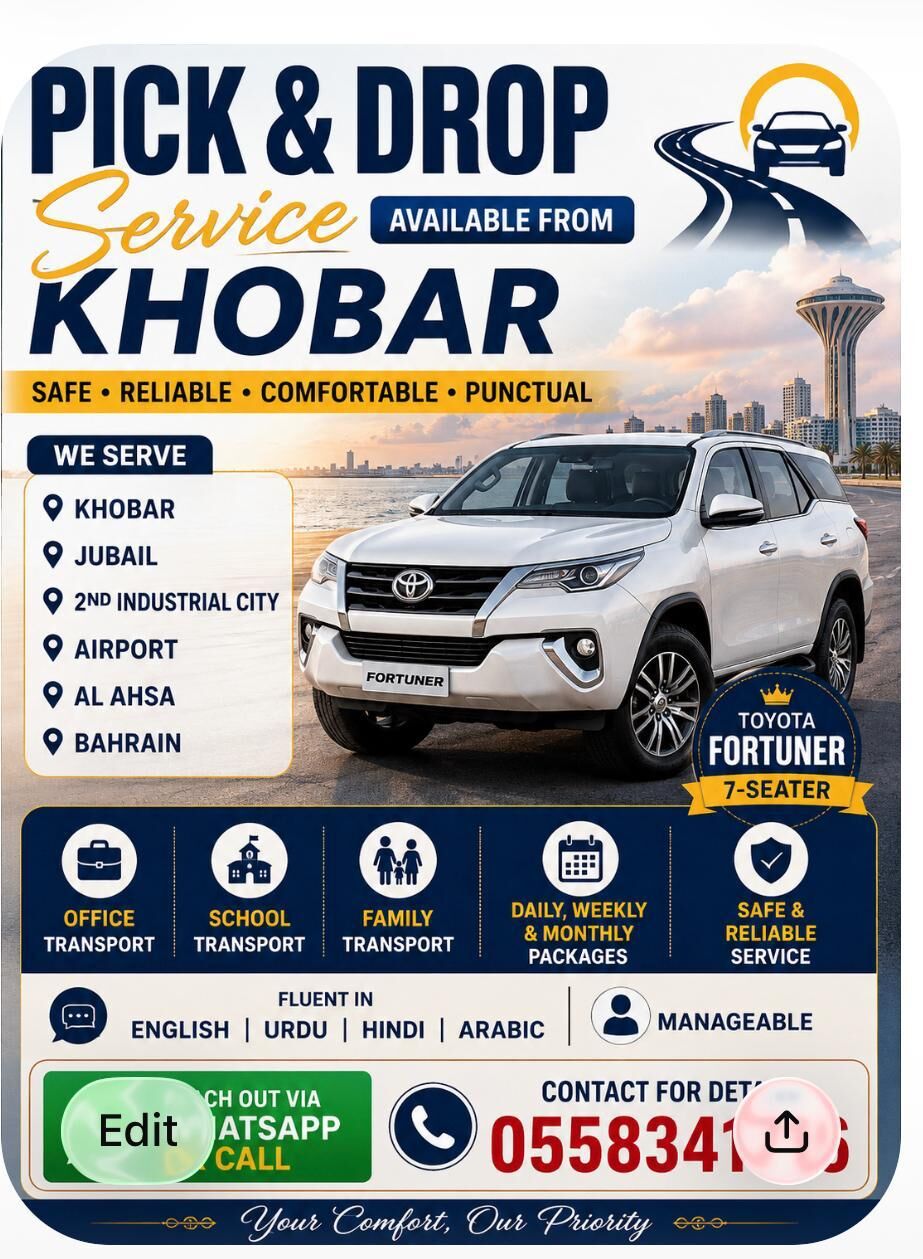 Jubail, Delivery, I Am Offering A Safe And Reliable Pick & Drop Transportation Service
