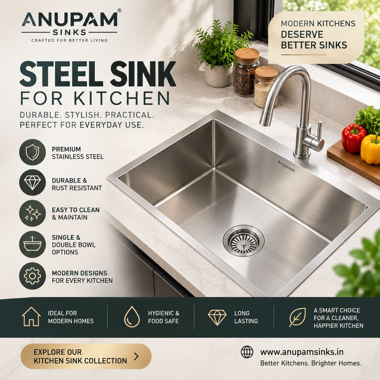 New Delhi, Household Items, INR 40990,  Modern Steel Sink For Kitchen