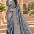 Royal Slate Blue Banarasi Floral Brocade Saree &ndash; Indian Outfits For Women Misato Lifestyle