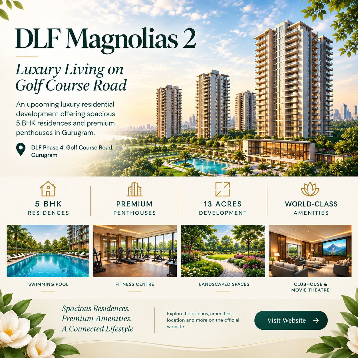 Gurgaon, Apartments, Flats, Houses & Villas, Furnished,  DLF Magnolias 2 &ndash; Luxury Living On Golf Course Road