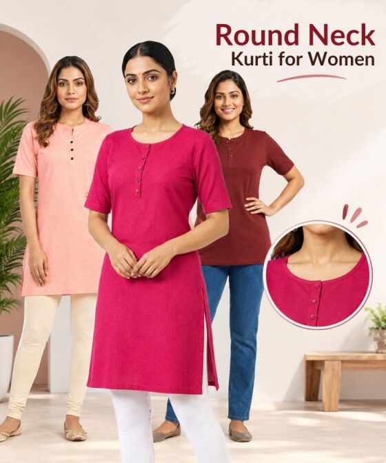 Mumbai, Clothing & Accessories, INR 364,  Round-Neck Kurti For Women &ndash; Plain, Comfortable And Stylish