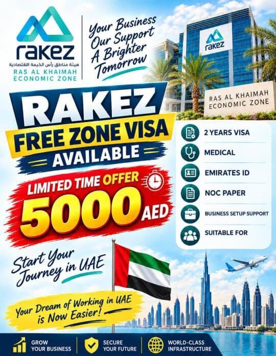 Dubai, Local News, RAKEZ FREE ZONE VISA AVAILABLE