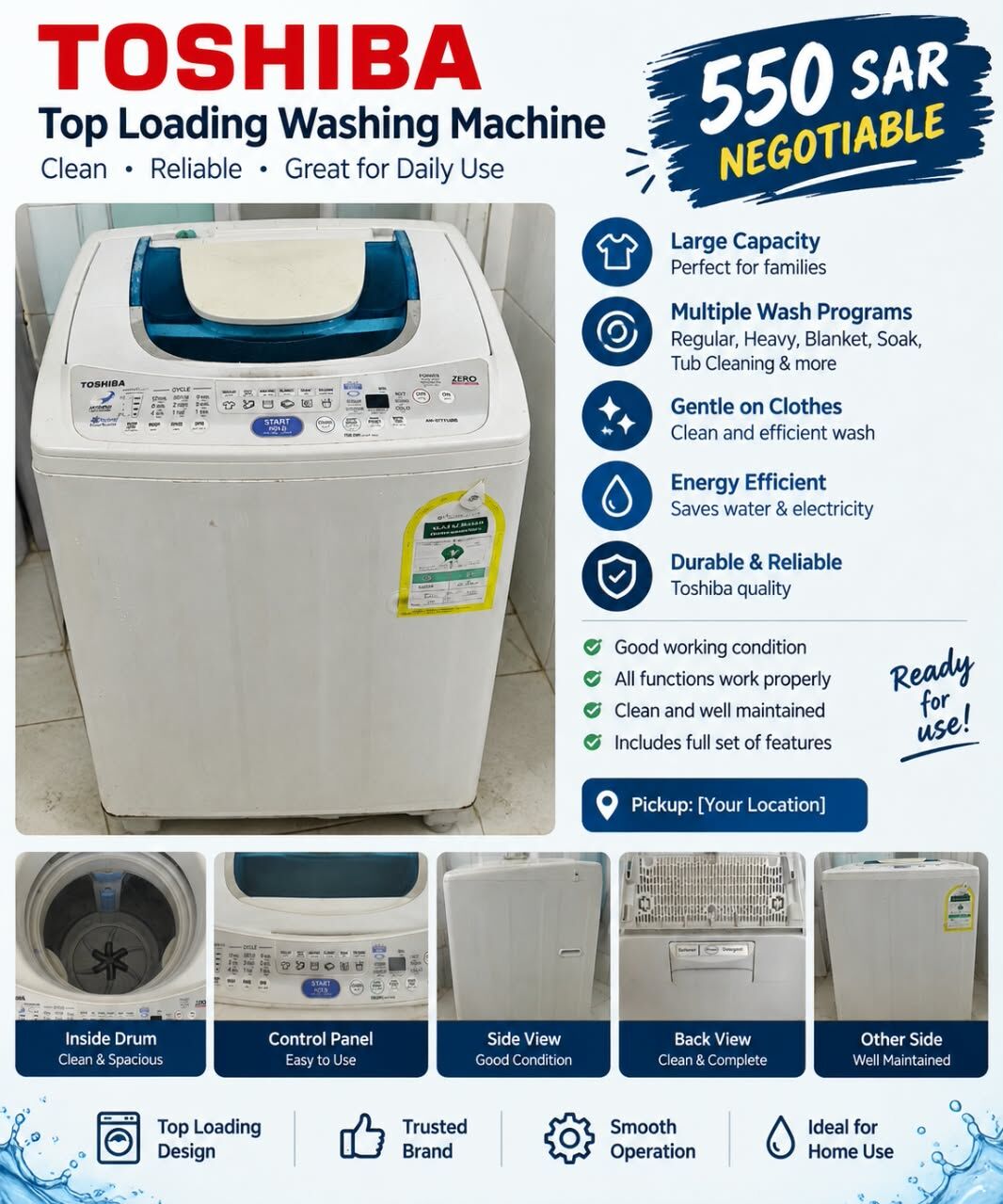 Riyadh, Appliances, SAR 550,  Washing Machine For Sale