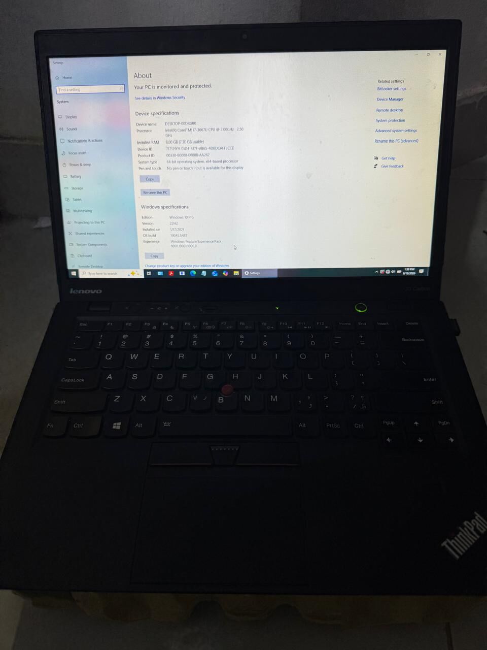 Al Aqeeq, Computers, SAR 1000,  Laptop For Sale - Lenovo X1 Carbon 8GB RAM, 256 GB SSD