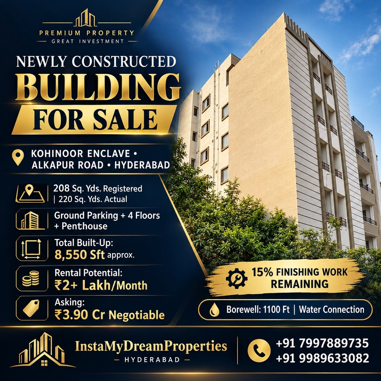 Hyderabad, Real Estate For Sale, INR 39000000,  6 BR,  208 Sq. Yard,  NEWLY CONSTRUCTED BUILDING FOR SALE 📍 KOHINOOR ENCLAVE | ALKAPUR ROAD | HYDERABAD
