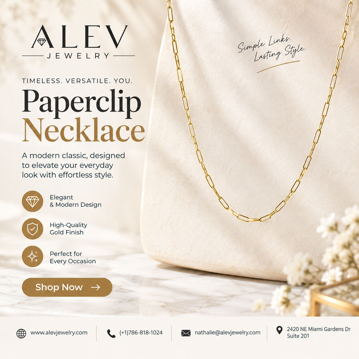 Miami, Jewelry, Paperclip Necklace &ndash; Stylish Heart & Large Paperclip Necklaces