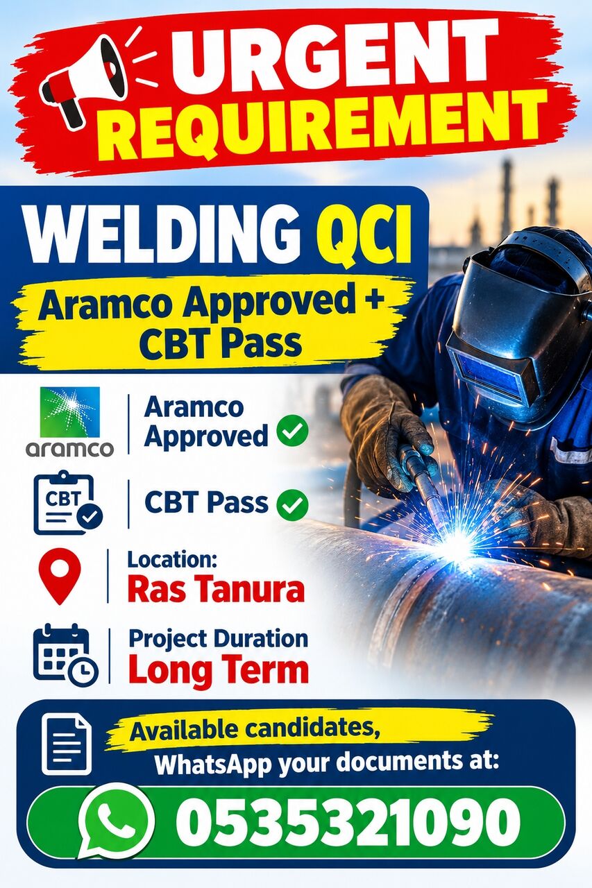 Riyadh, Jobs, Welding QCI Aramco Approved CBT Pass