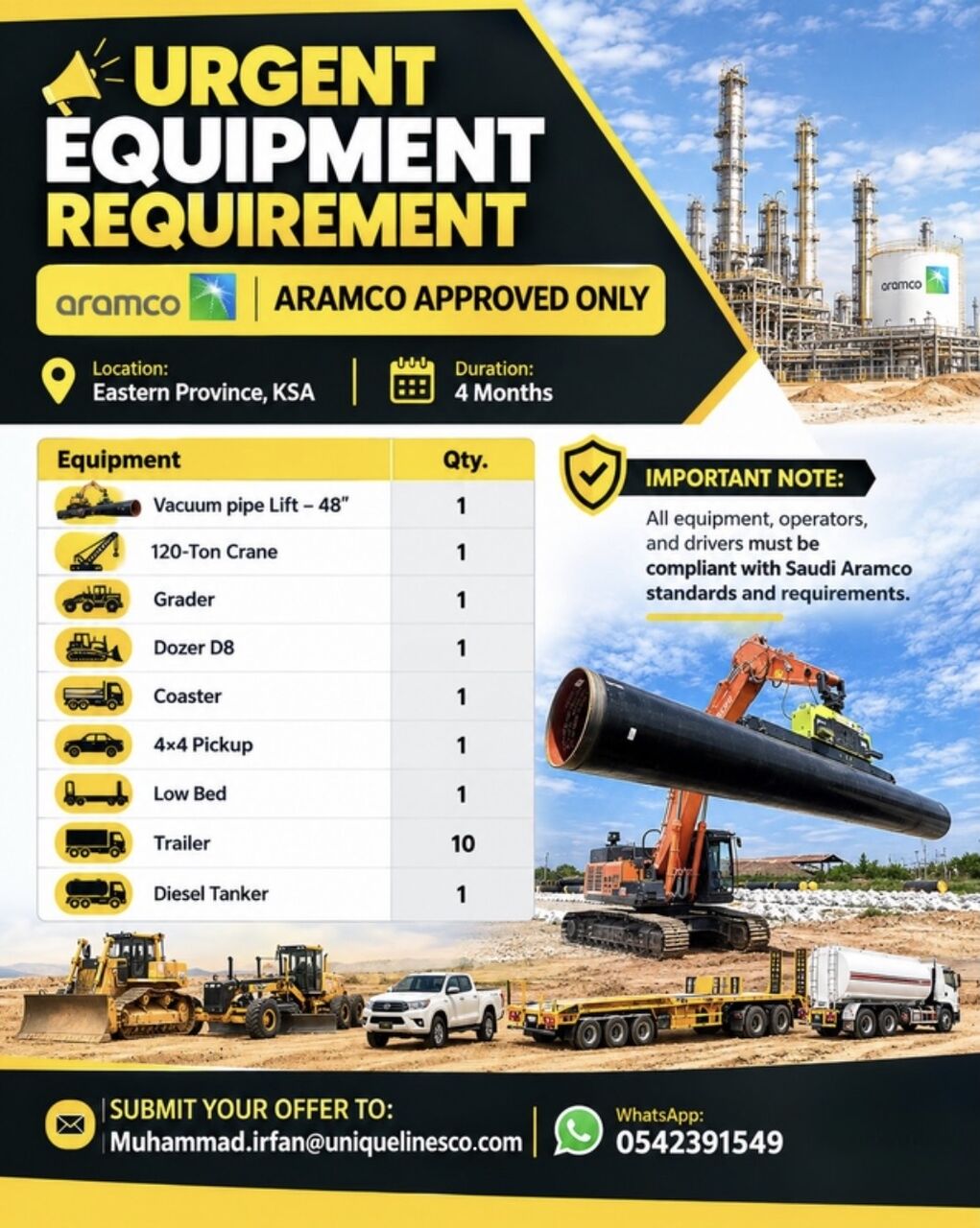 Dammam, Items Wanted, CRANE 120 Tons / VACCUM LIFT / GRADER /