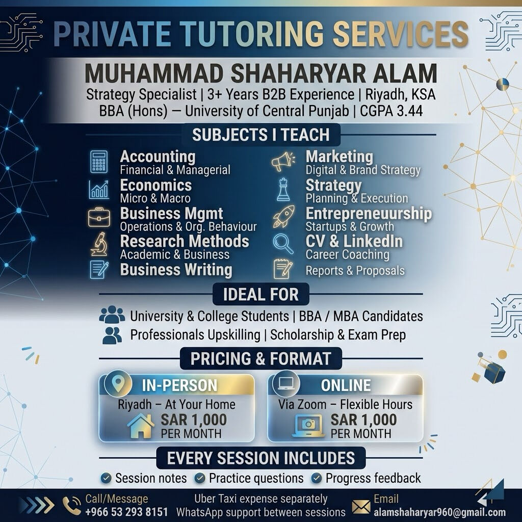Riyadh, Education, Private Tutoring In Riyadh &mdash; Business, Strategy, Marketing, Accounting & Economics