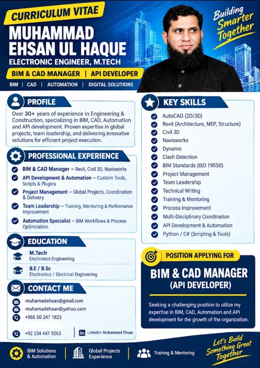 Riyadh, Job Seekers, BIM AND CAD MANAGER