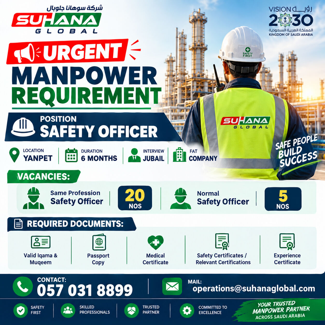 Jubail, Jobs, Urgent Safety Officer Requirement &ndash; YANPET, Jubail Interview