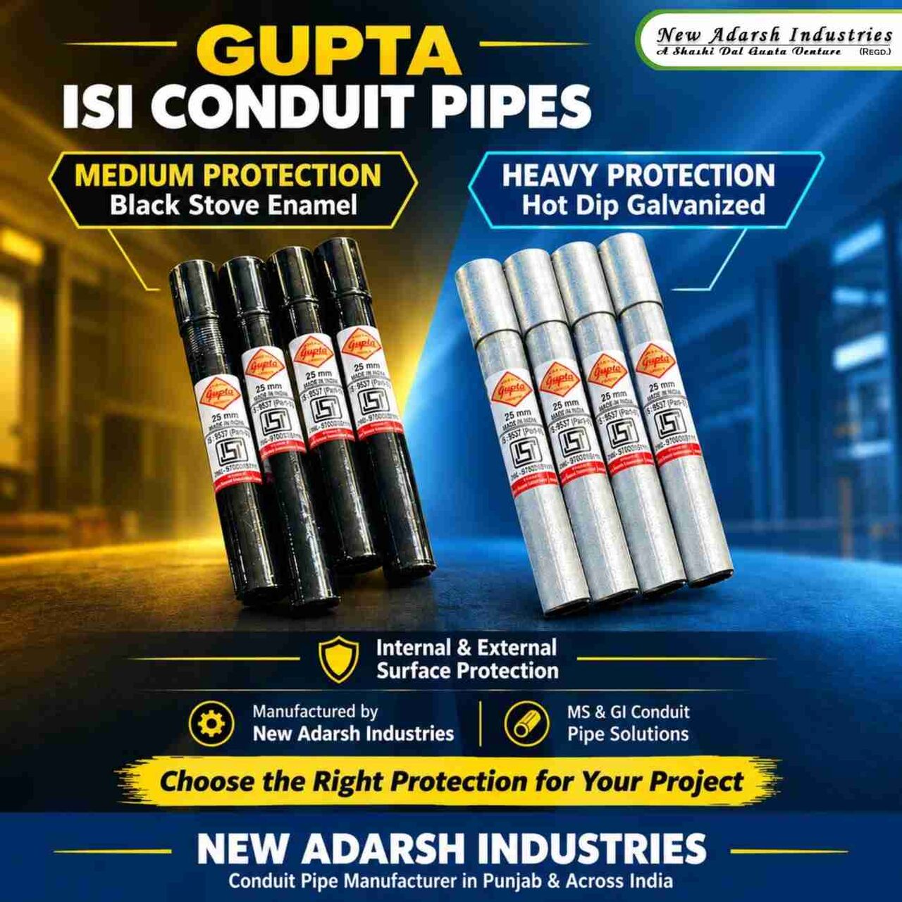 Mumbai, Materials, MS & GI ISI Conduit Pipes With Medium & Heavy Protection &ndash; New Adarsh Industries