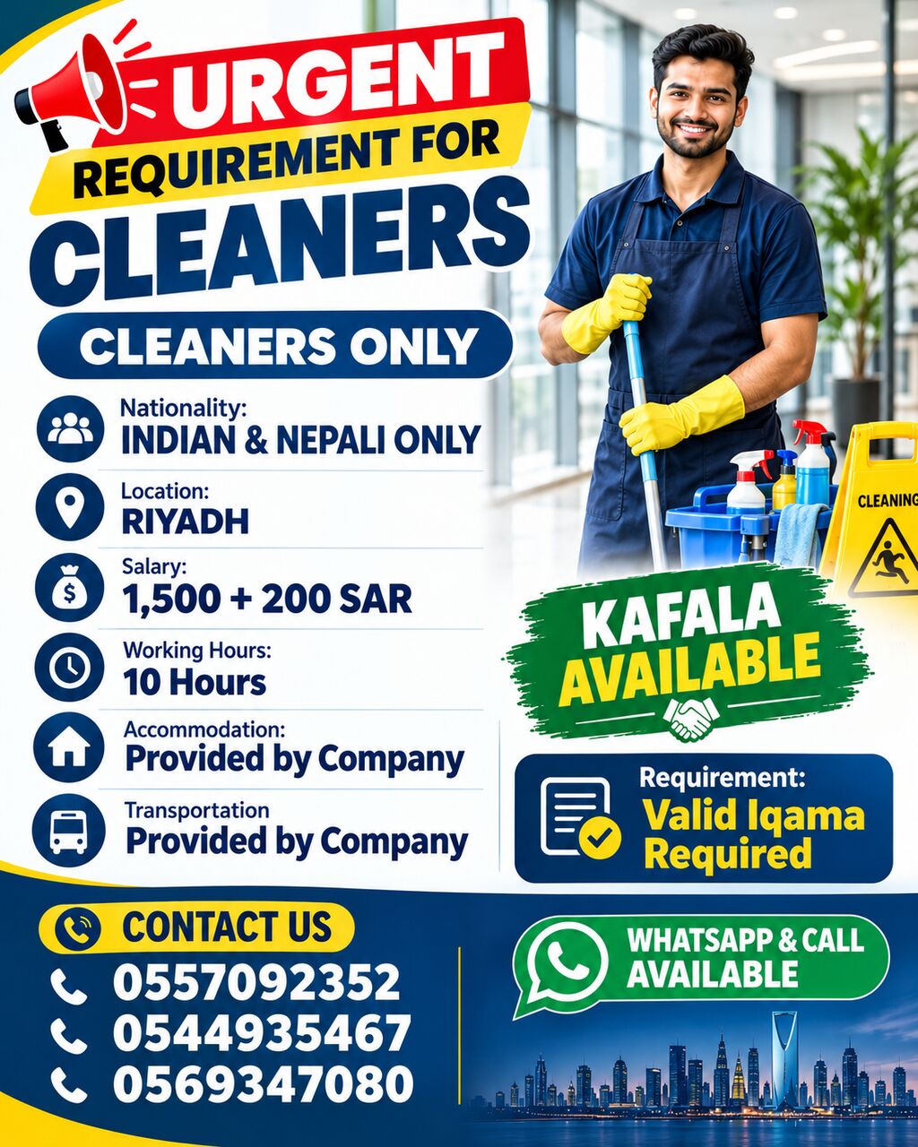 Riyadh, Jobs, 🚨 URGENT REQUIREMENT – CLEANERS 🚨