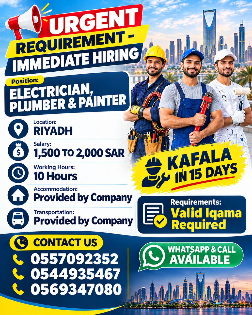 Riyadh, Jobs, 🚨 URGENT REQUIREMENT – IMMEDIATE HIRING 🚨