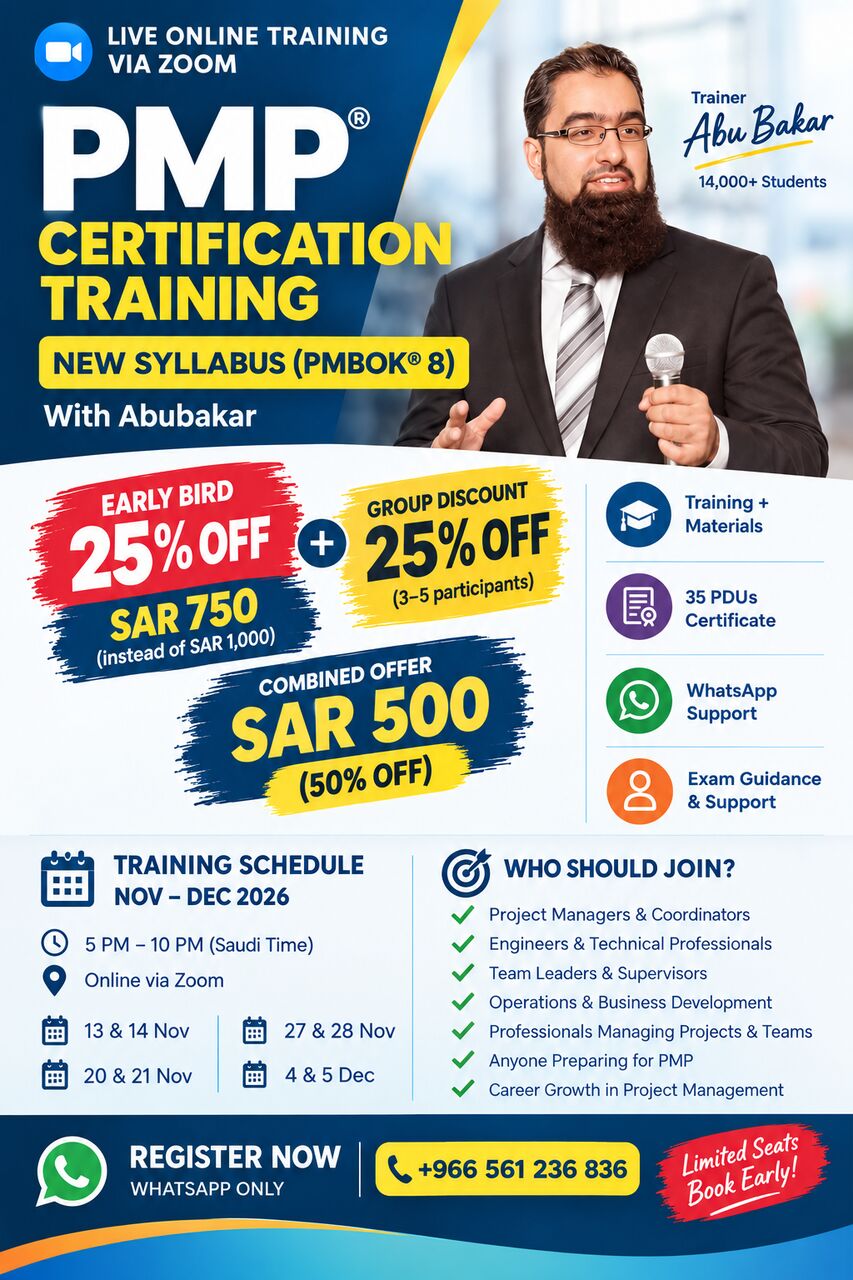 Riyadh, Training, PMP Training By Abubakar []Zoom] []PMBOK-8]