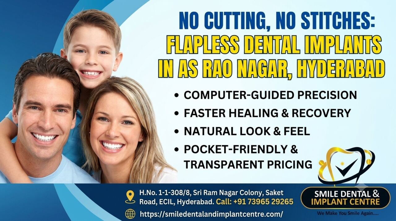 Hyderabad, Dental, Minimally Invasive Flapless Dental Implants In AS Rao Nagar | No Cutting, No Stitches