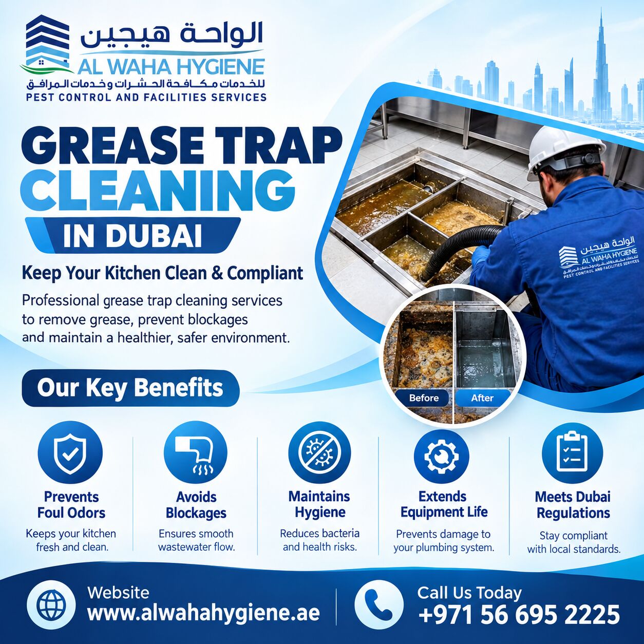 Dubai, Pest Control, Need Grease Trap Cleaning In Dubai? Contact Al Waha Hygiene At +971 56 695 2225