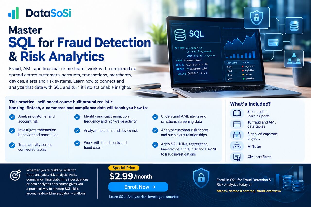 Toronto, Lessons Offered, Master SQL For Fraud Detection & Risk Analytics