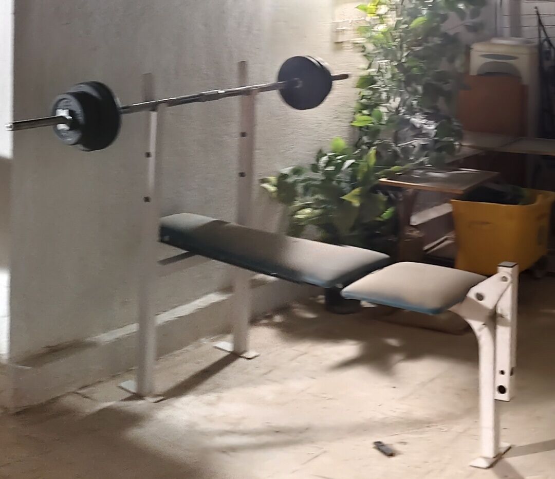 Abha, Health & Beauty Items, SAR 550,  Bench Press Pull Up Bar And 50kg Bar Bell Set