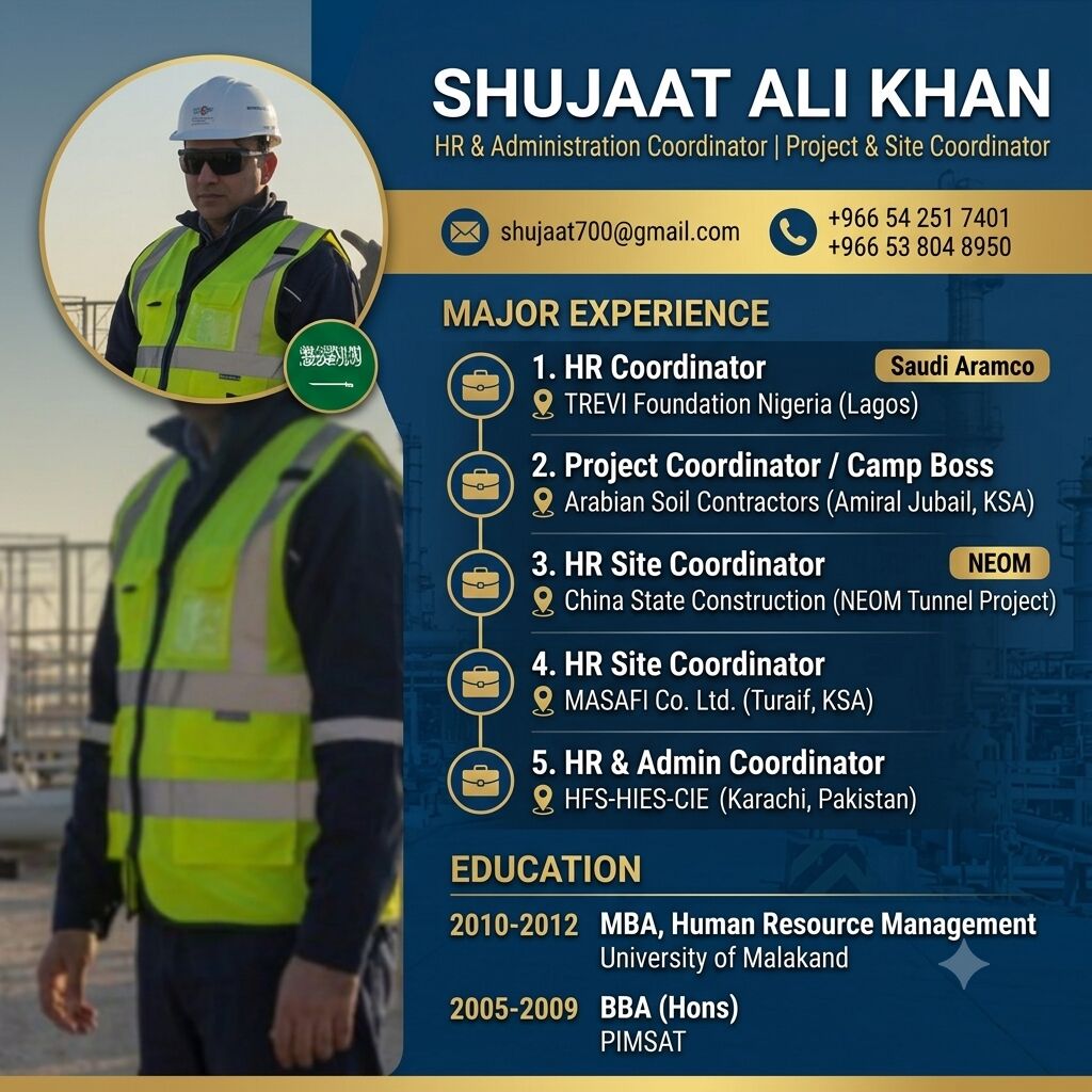 Jubail, Job Seekers, Admin / HR Coordinator / Site Coordinator / Time Keeper / Camp Boss/store Keeper
