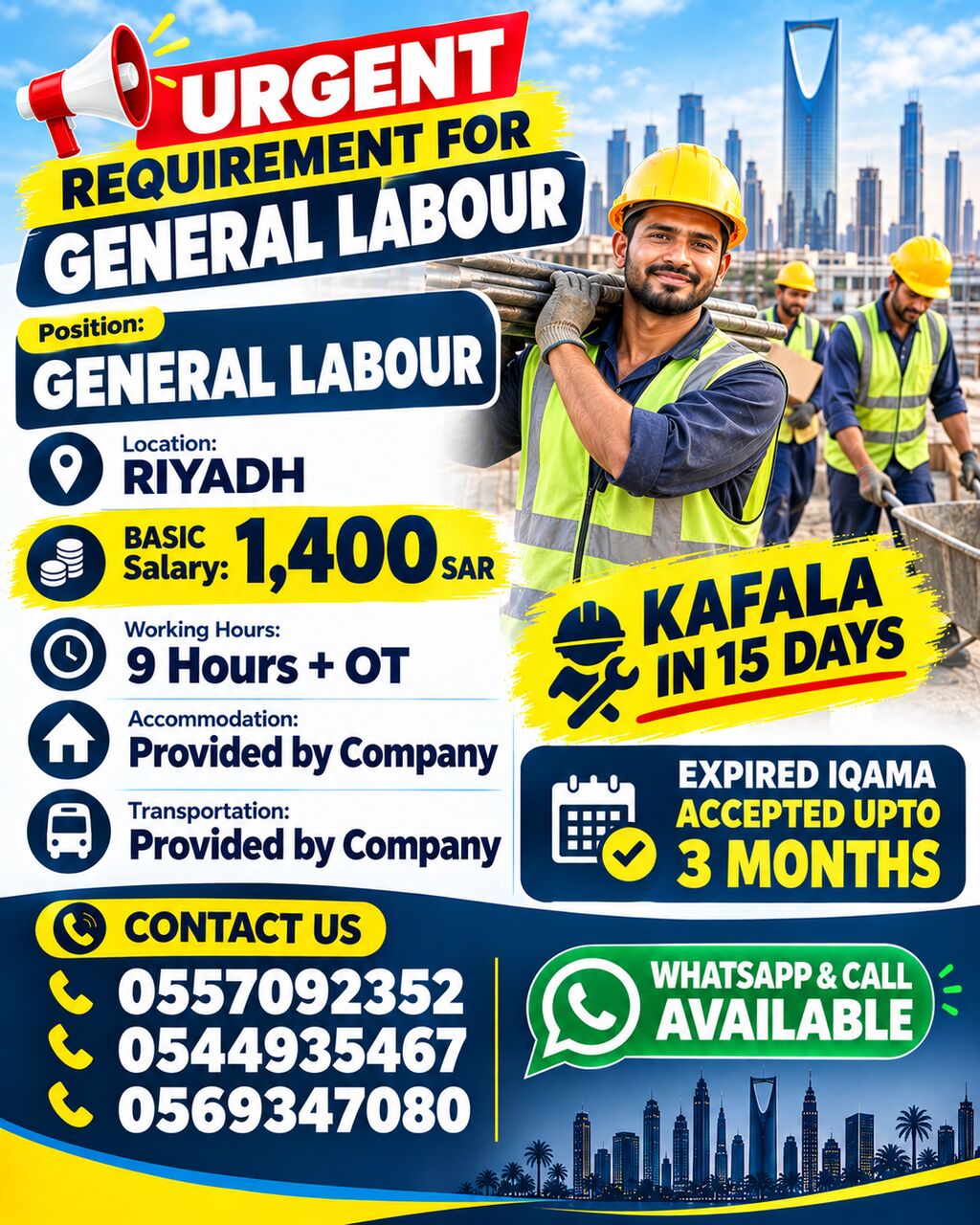 Riyadh, Jobs, 🚨 URGENT REQUIREMENT – GENERAL LABOUR 🚨