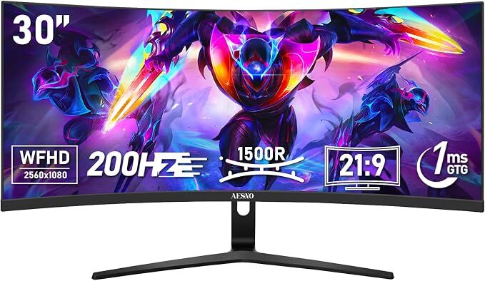 Al Malaz, Computers, SAR 600,  AESNO 30 Inch Gaming Monitor Ultrawide 200Hz WFHD(2560x1080) Curved 1500R
