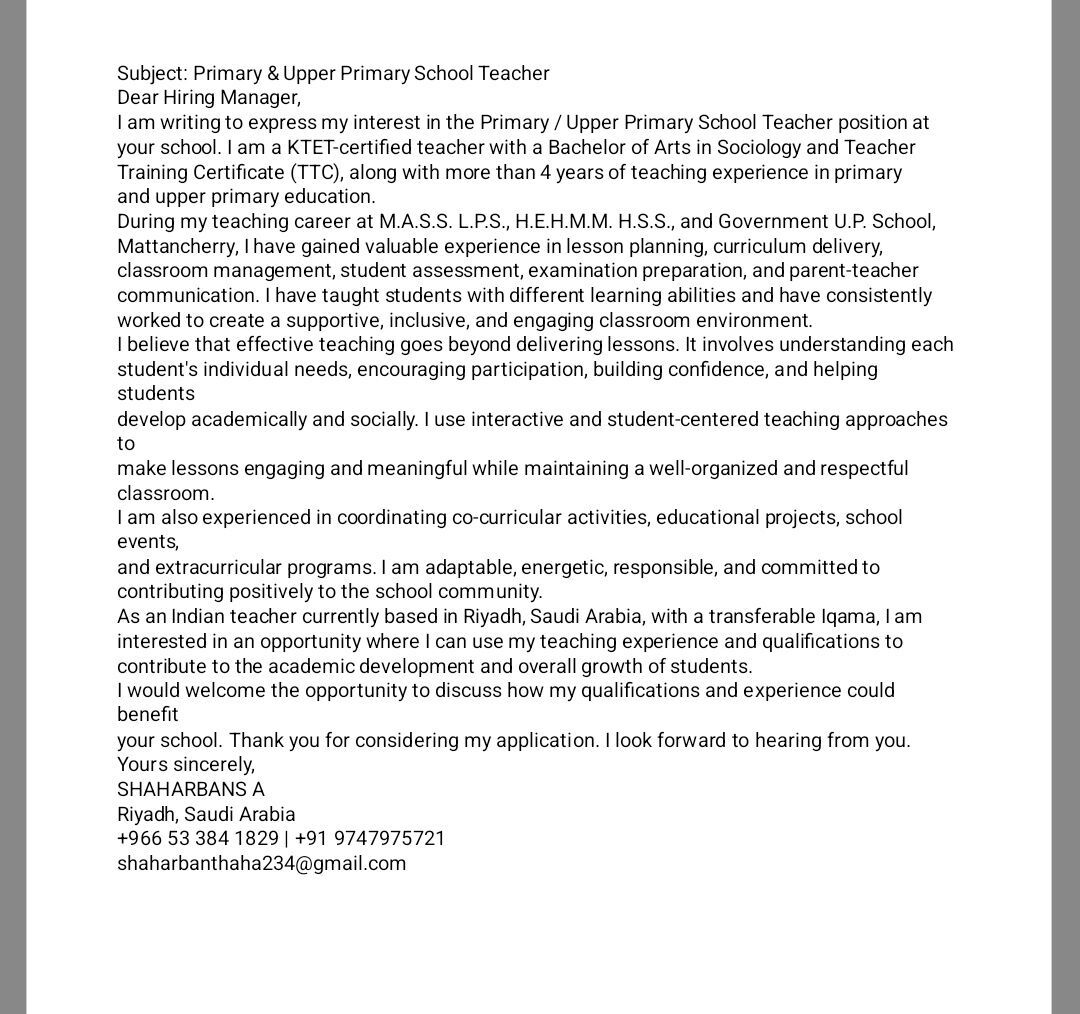 Al Malaz, Job Seekers, TEACHER