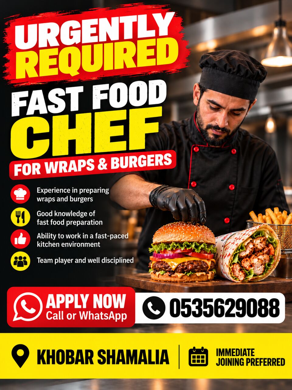 Al Khobar Al Shamalia, Jobs, URGENTLY REQUIRED &ndash; FAST FOOD CHEF