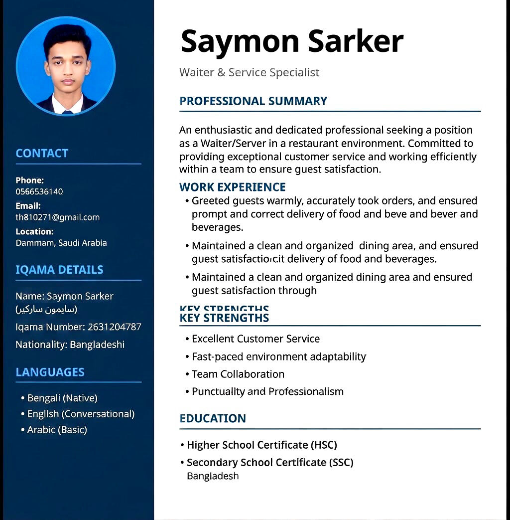 Khobar, Job Seekers, Restaurant Waiter Or Cleaner Looking For Job