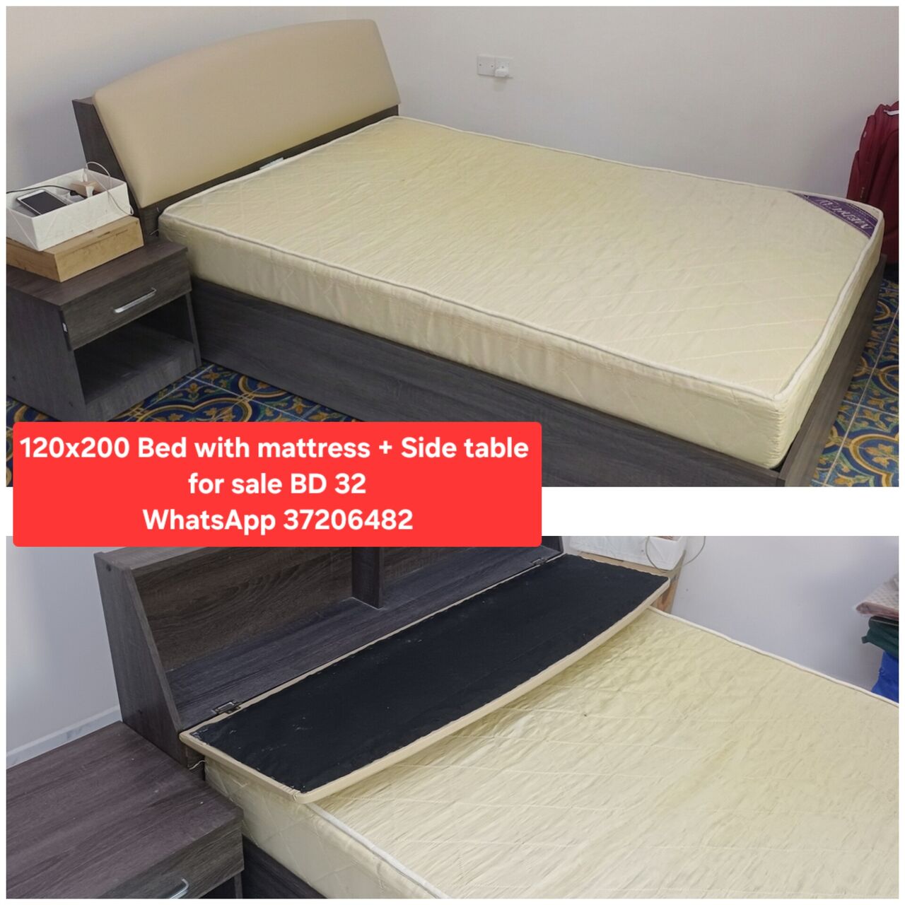 Manama, Furniture, BHD 32,  ✅️ 120x200 Bed With Mattress For Sale In Good Condition With Delivery