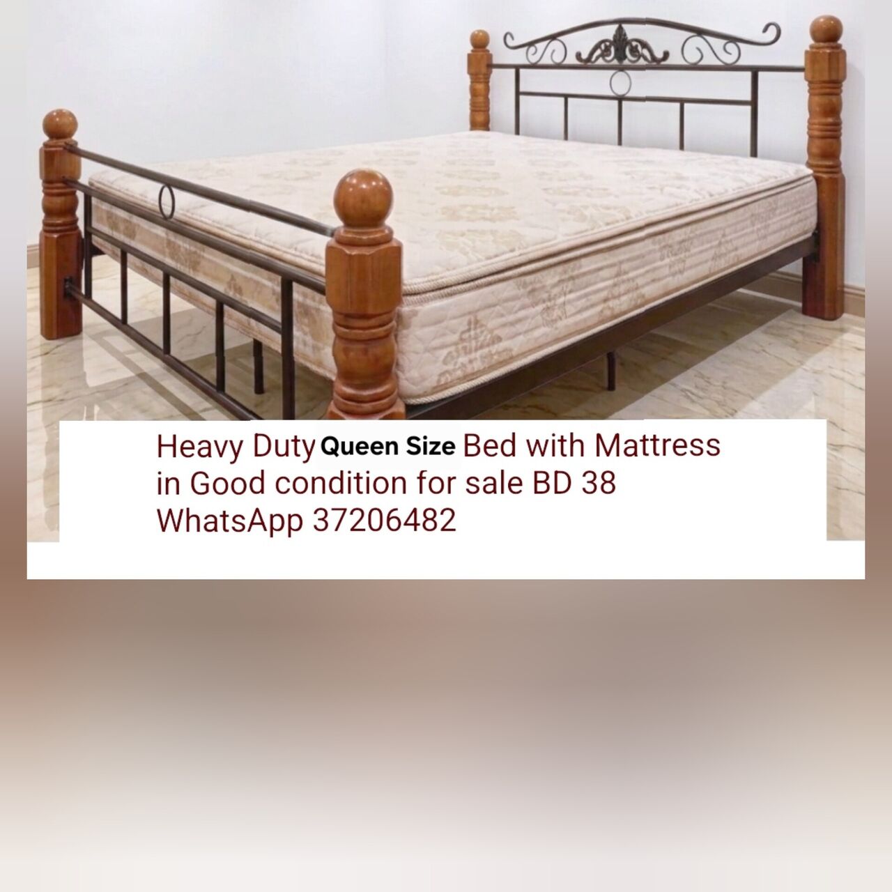 Manama, Furniture, BHD 38,  ✅️ Heavy Duty Queen Bed & Mattress For Sale In Good Condition With Delivery
