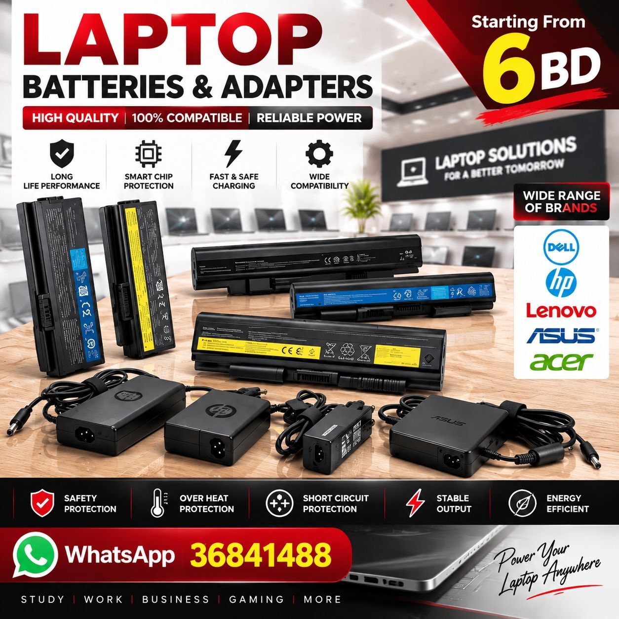 Manama, Computers, BHD 6,  Laptop Adapters & Batteries &ndash; Starting From BD 6 Only - Call / 36841488