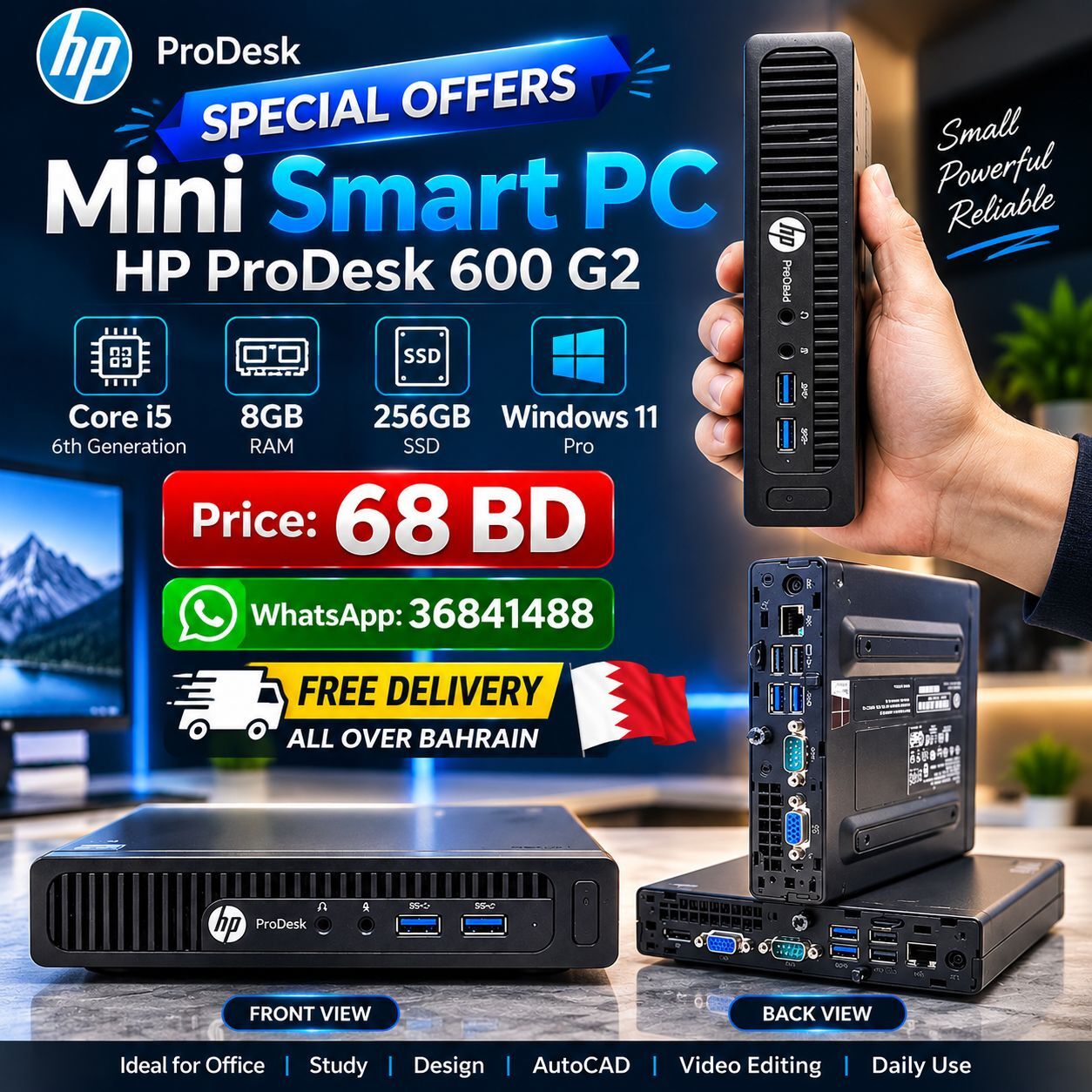 Manama, Computers, BHD 68,  HP Core I5 6th Gen Smart Mini PC ProDesk 8gb Ram 256gb SSD Win 11 Pro Call/36841488