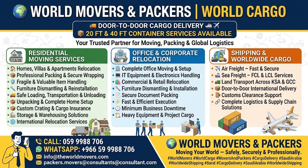 Ras Tanura, Relocation, WORLD HOME Movers Packers➡️Door To Door CARGO DELIVERY➡️20-40 FT Containers➡️ 0599988706.,