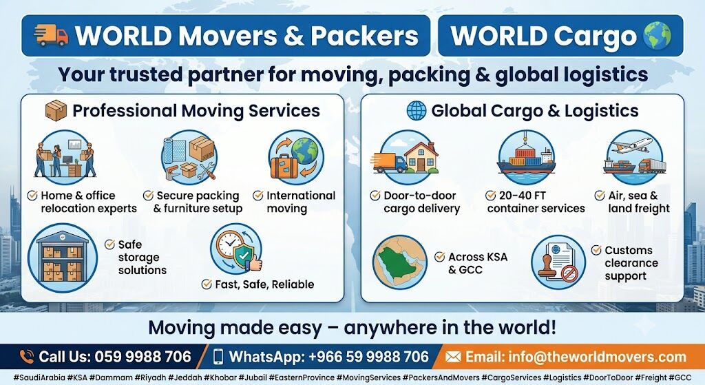 Jubail, Logistics, WORLD HOME Movers Packers➡️Door To Door CARGO DELIVERY➡️20-40 FT Containers,"➡️ 0599988706