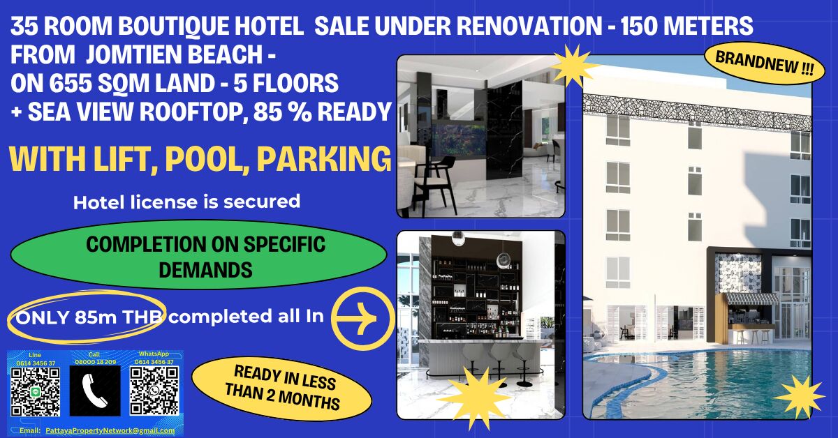 Bangkok, Buildings, THB 85000000,  PREMIUM JOMTIEN HOTEL INVESTMENT