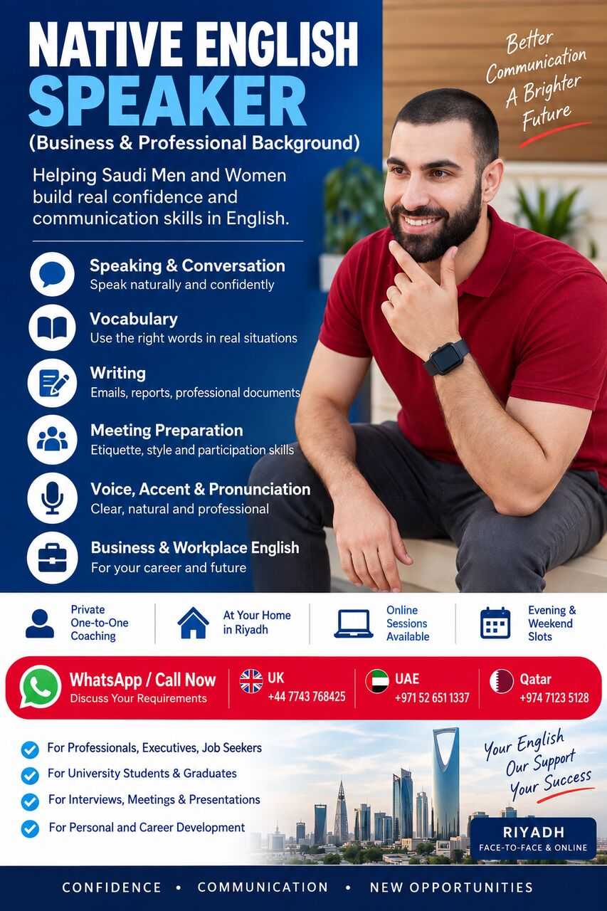 Riyadh, Lessons Offered, Native English Pronunciation &bull; Articulation &bull; Fluency