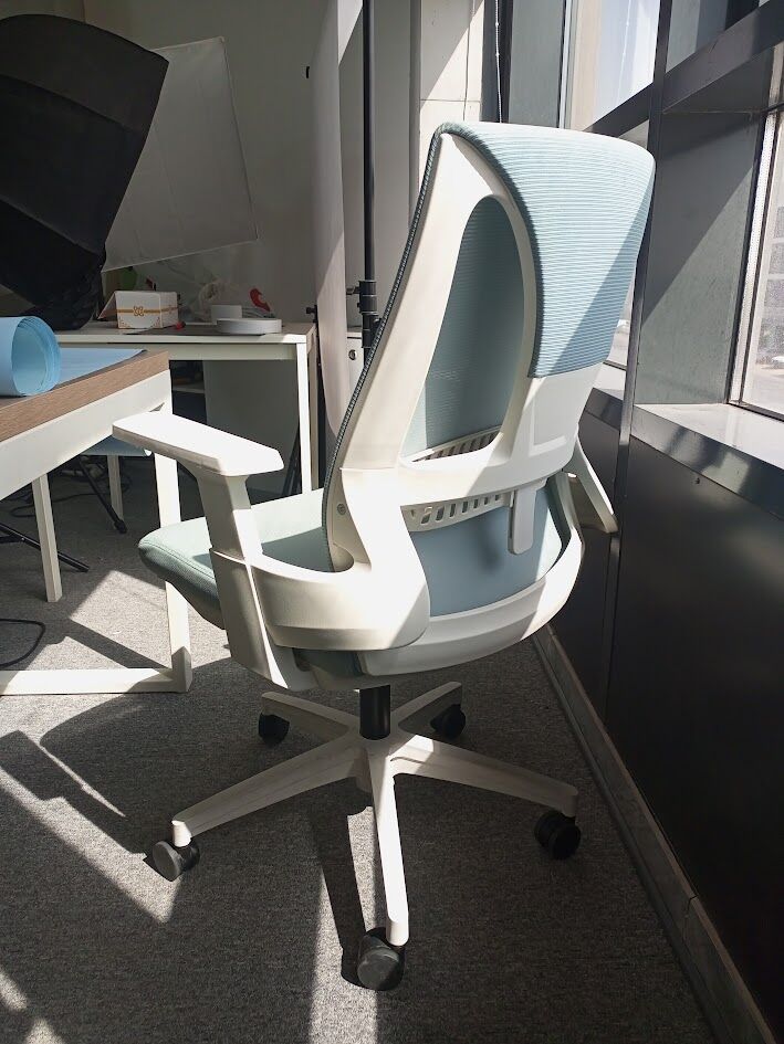 Al Malaz, Furniture, SAR 500,  Ergonomic Mesh Office Chair, Mid-Back, Adjustable Arms, Light Teal & White, 500 SAR