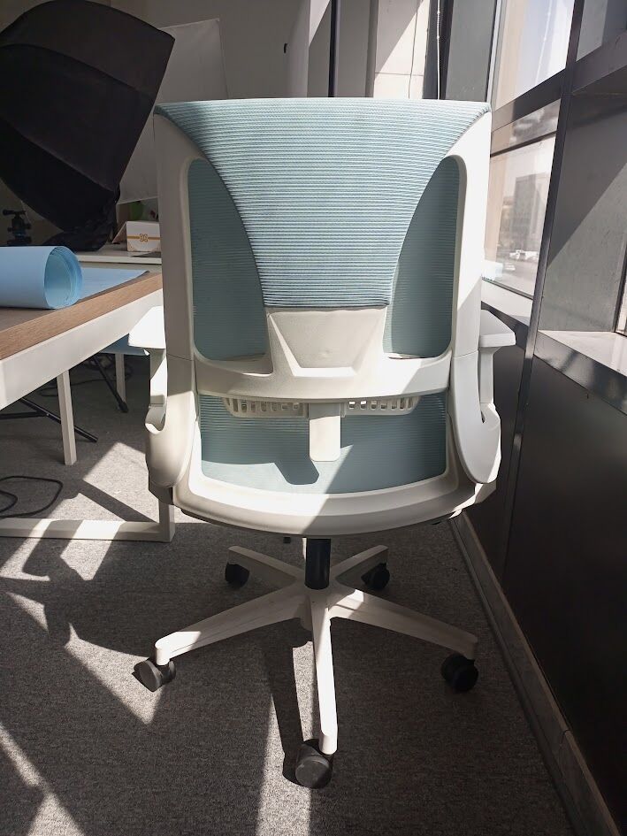 Al Malaz, Furniture, SAR 500,  Ergonomic Mesh Office Chair, Mid-Back, Adjustable Arms, Light Teal & White, 500 SAR
