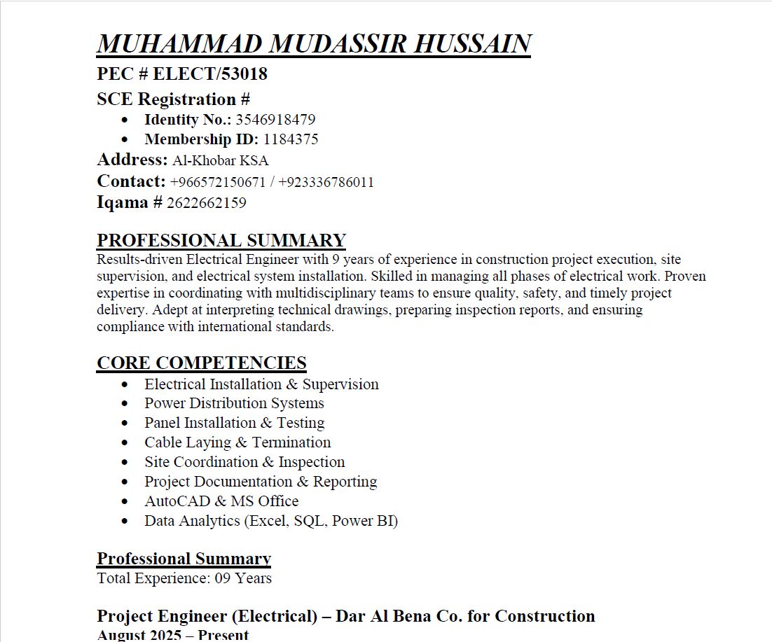 Riyadh, Job Seekers, Electrical Engineer