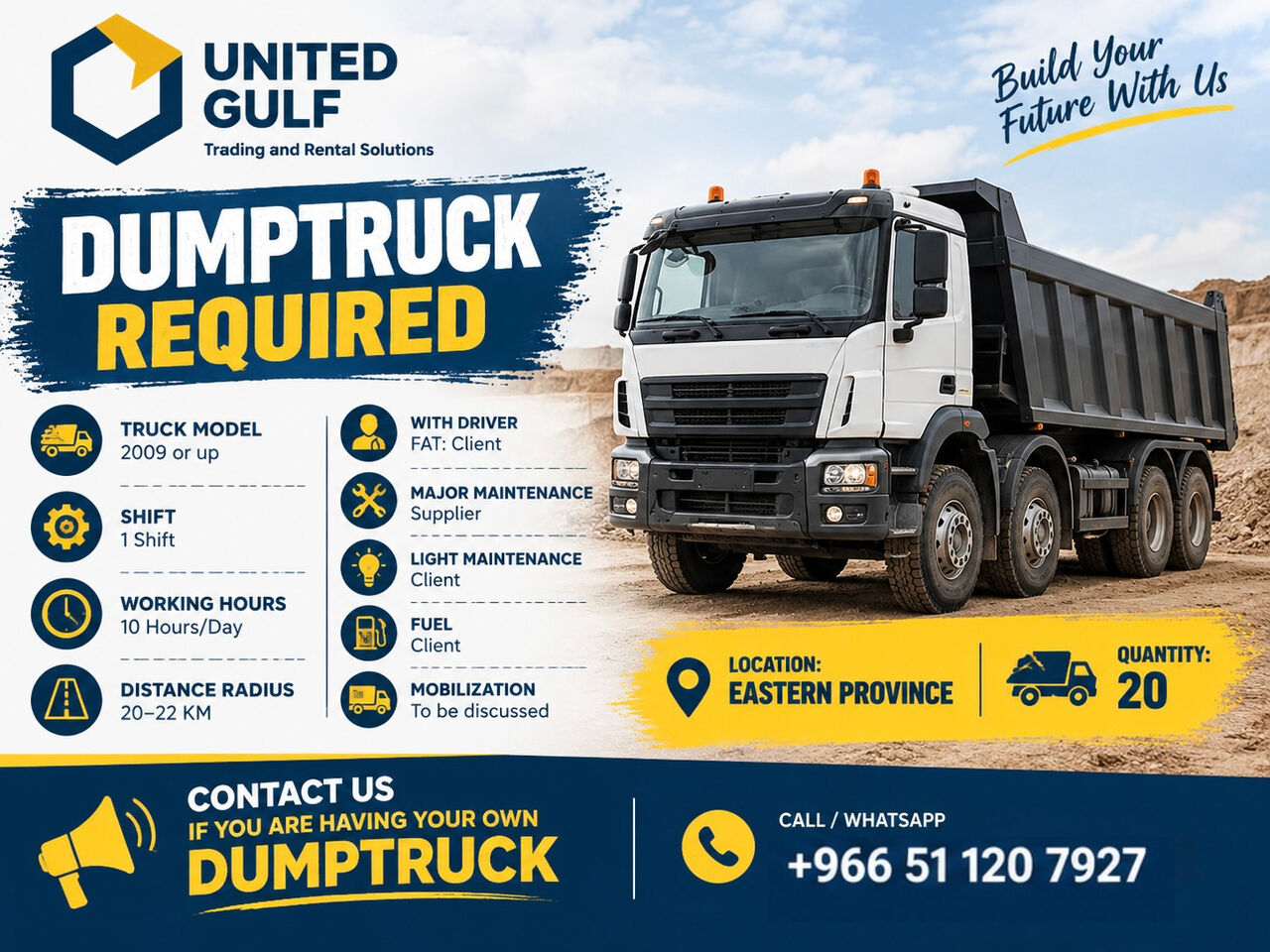 Jubail Industrial City, Equipment Rental, Dumptruck