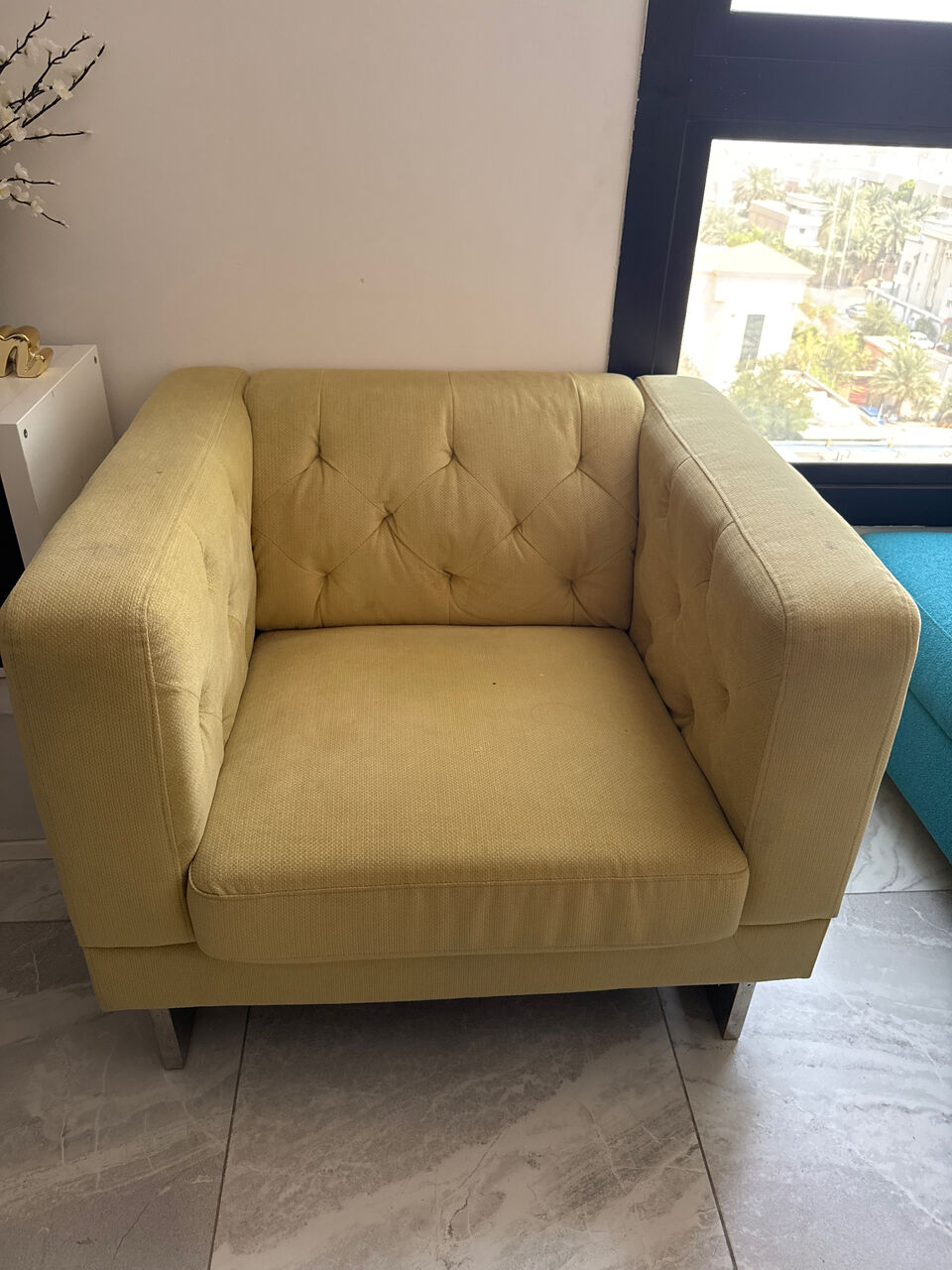 Al Rehab, Furniture, SAR 400,  Two Single Yellow Sofa And One Three Seater White Sofa -Home Centre Product