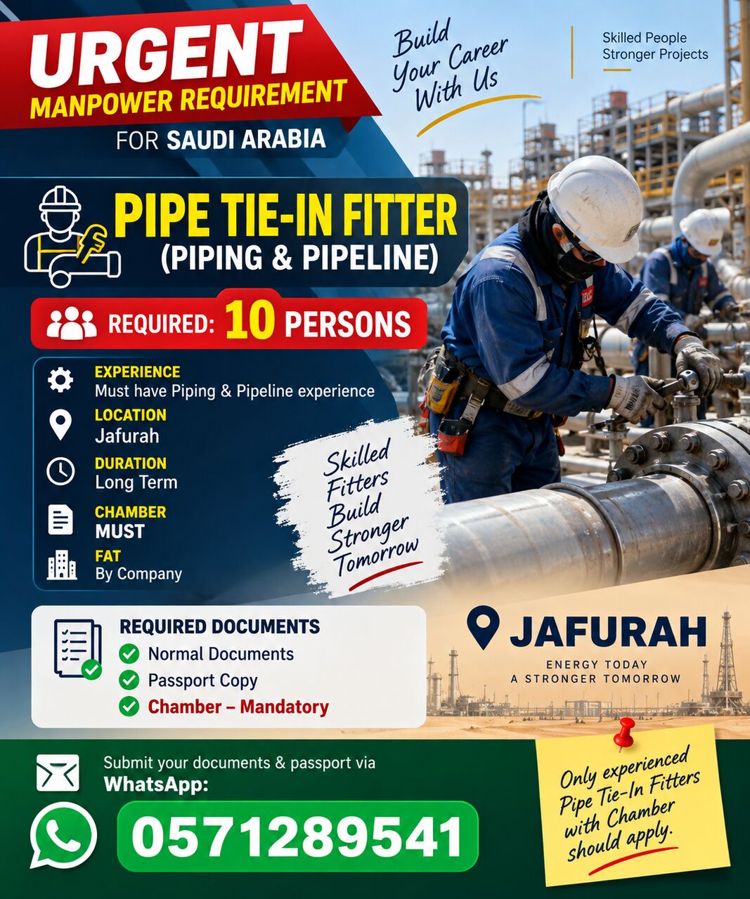 Jubail, Jobs, PIPE TIE-IN FITTER (PIPING & PIPELINE)- URGENT-LONG TERM