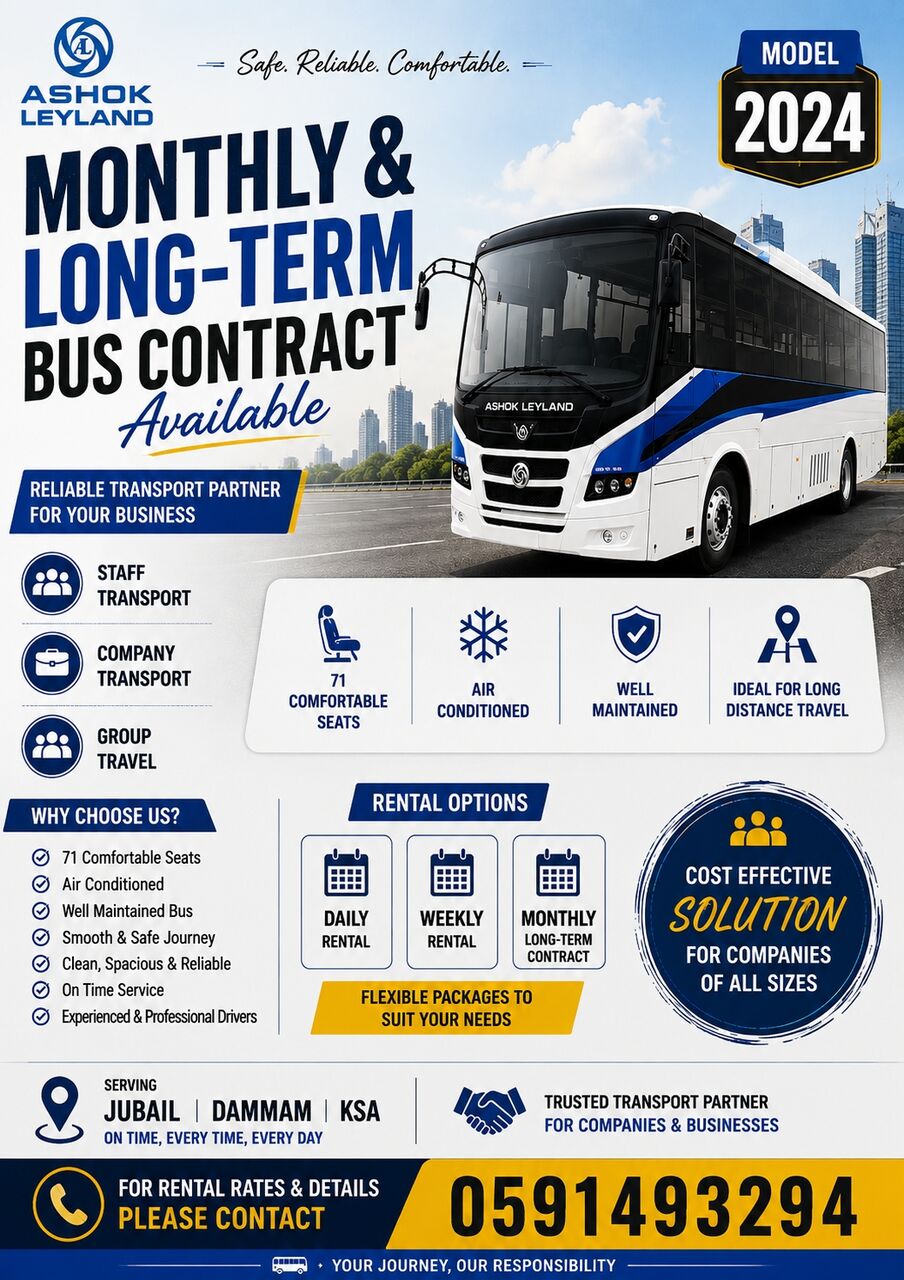 Jubail, Equipment Rental, 🚌 Bus Available For Monthly Contract & Industrial Projects