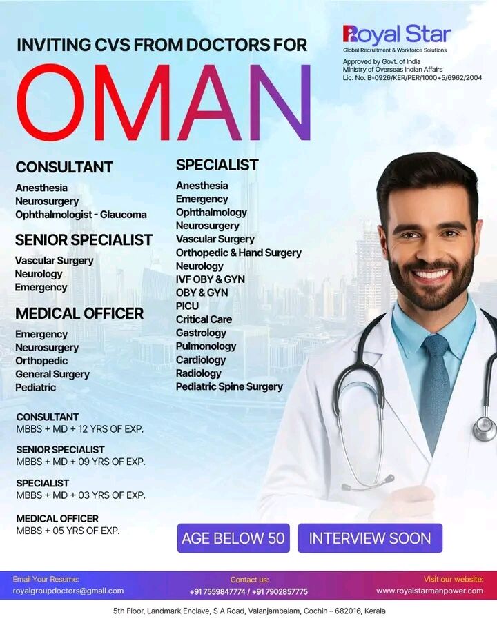 Bangalore, Jobs, Required Doctors  For Oman