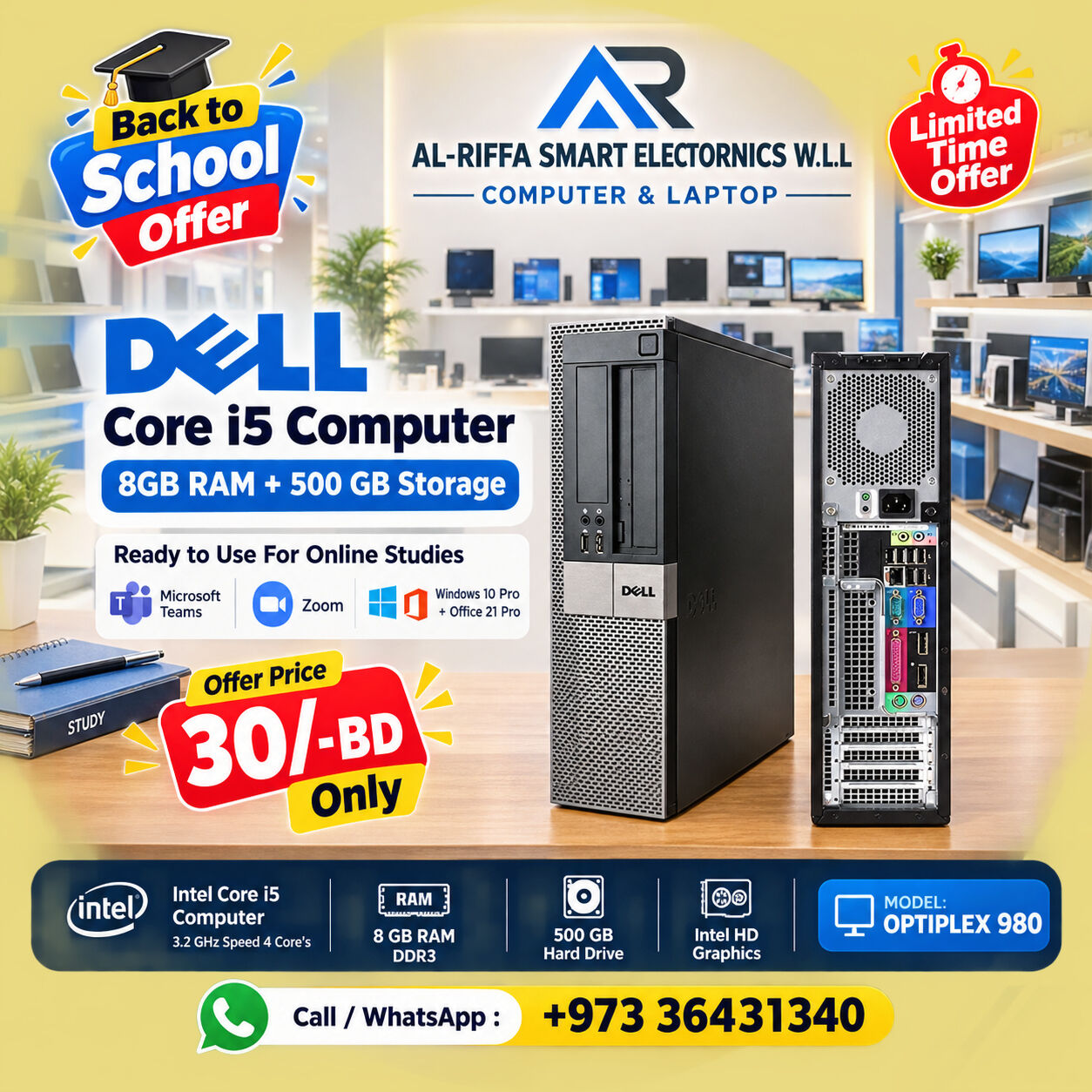Isa Town, Computers, BHD 30,  Best Offer For Studies DELL Core I5 Computer 8GB RAM + 500GB Storage Windows 10 Pro Ready