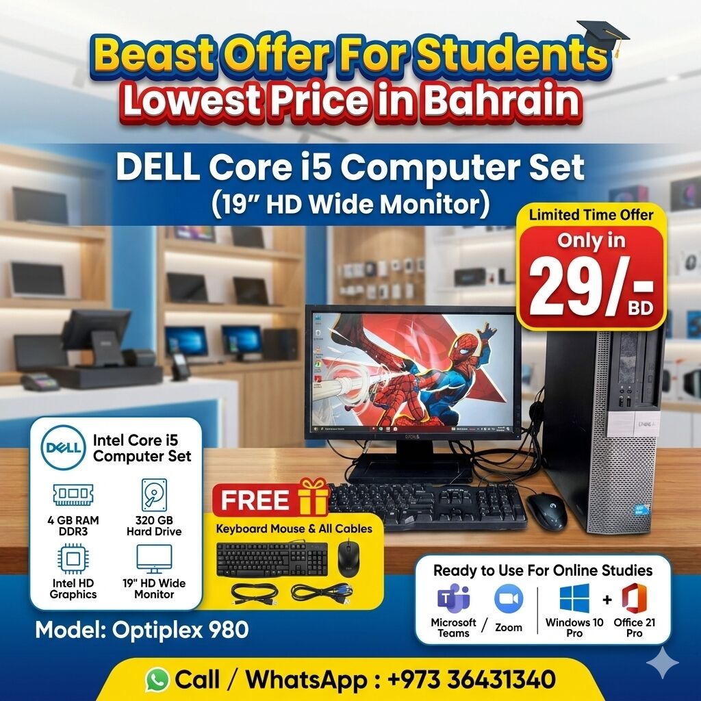 Manama, Computers, BHD 29,  Best Price Offer DELL Core I5 Computer Set With 19" HD Wide Monitor Ready To Use 29BD Only