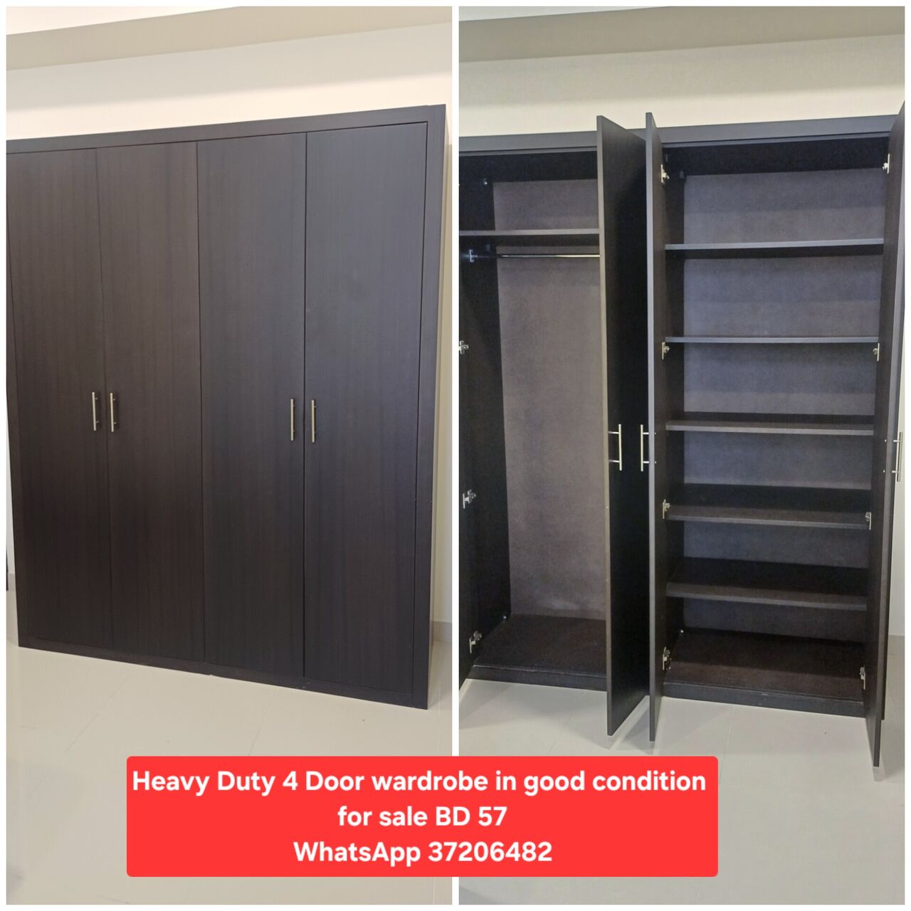 Manama, Furniture, BHD 57,  ✅️ Heavy Duty 4 Door Wardrobe For Sale In Good Condition With Delivery
